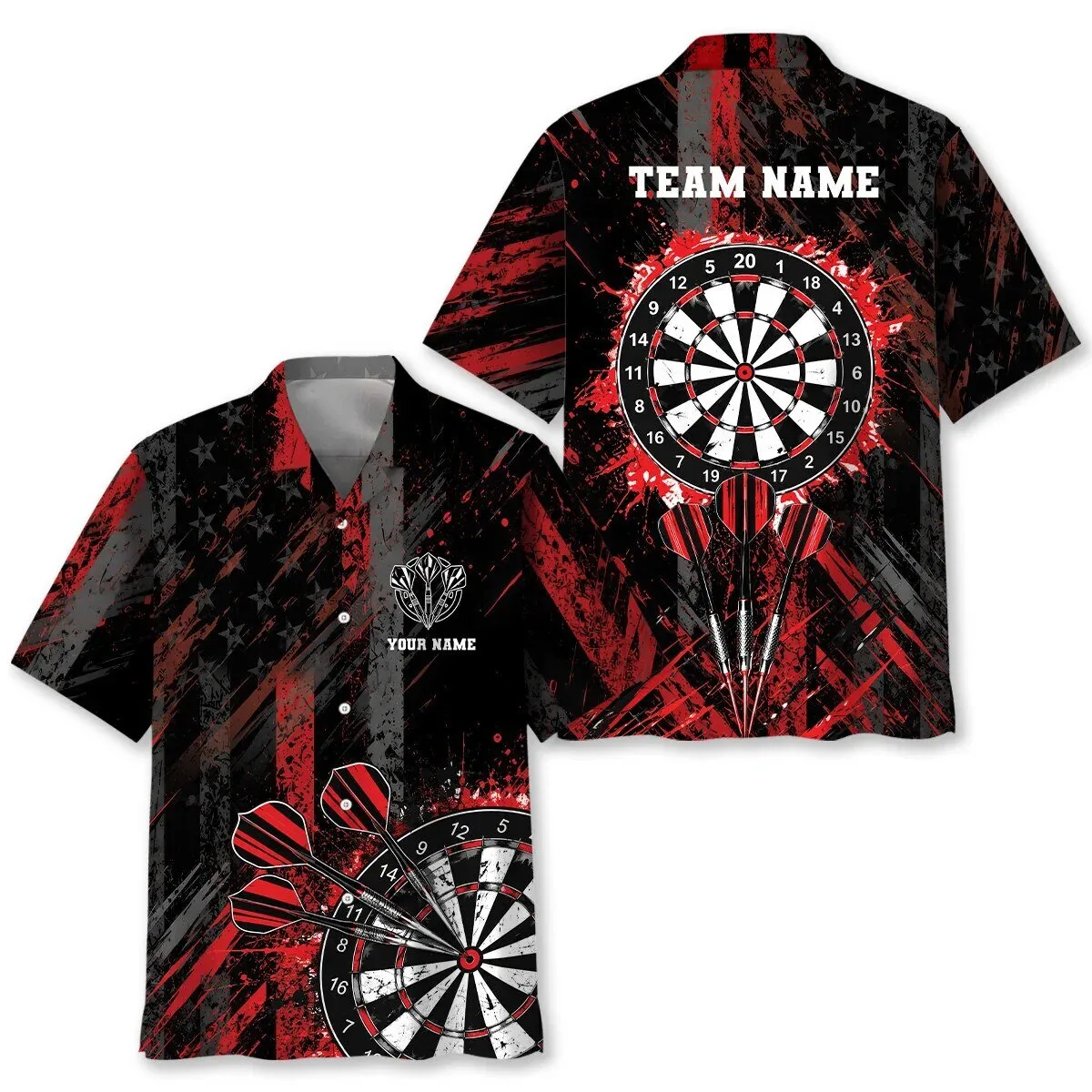 Personalized Dart Board Target Lock Red Black Grunge Hawaiian Shirt