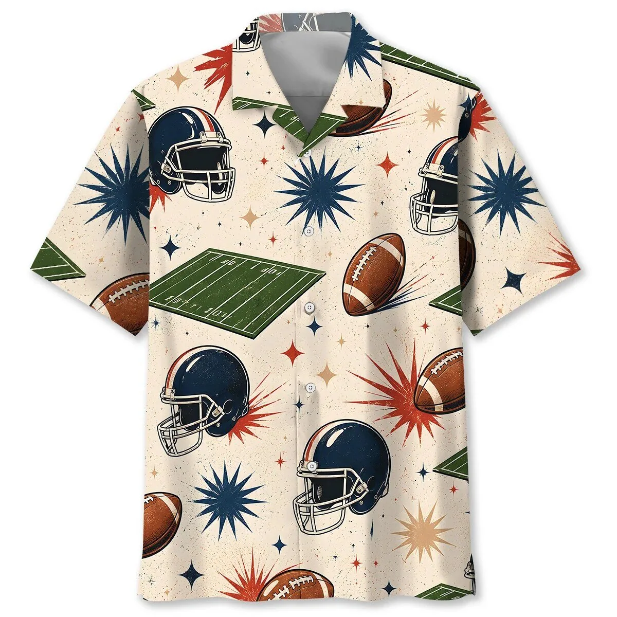 Vintage Football Helmets And Balls Pattern Hawaiian Shirt