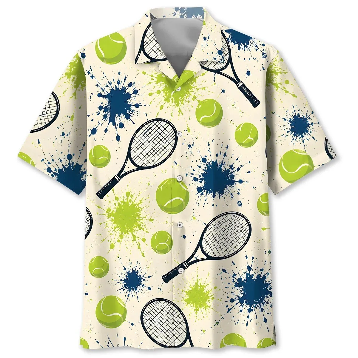 Vintage Tennis Racket and Ball Splatter Pattern Hawaiian Shirt 1 Vintage Tennis Racket and Ball Splatter Pattern Hawaiian Shirt
