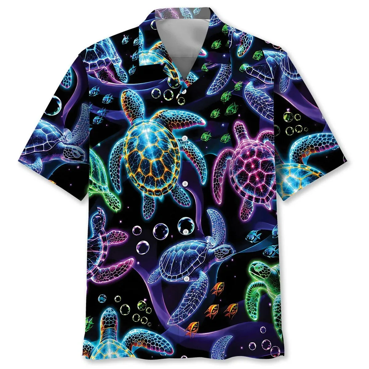 Neon Glow Sea Turtles Pattern Ocean Life Hawaiian Shirt
