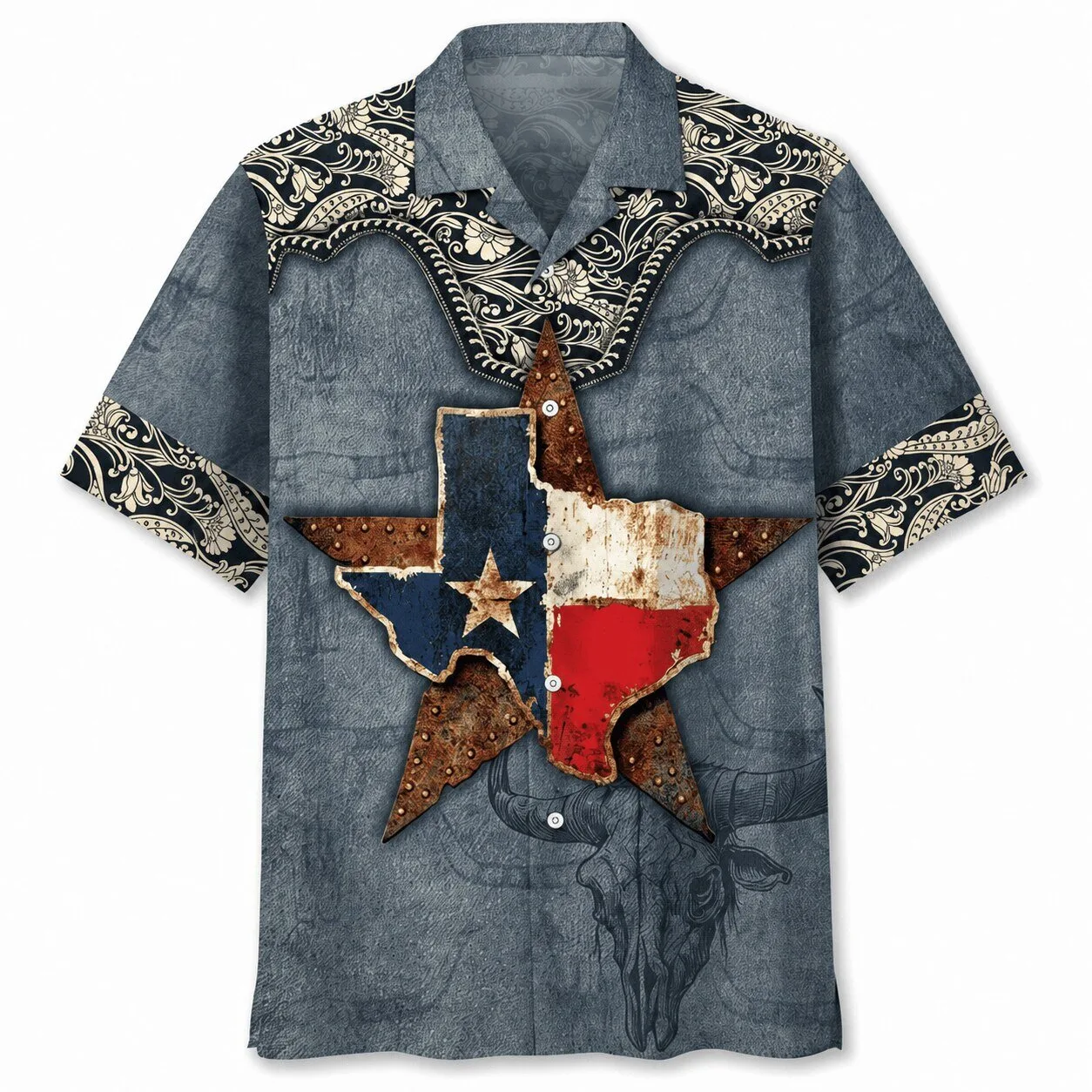 Texas State Flag Vintage Denim Style Hawaiian Shirt for Men and Women