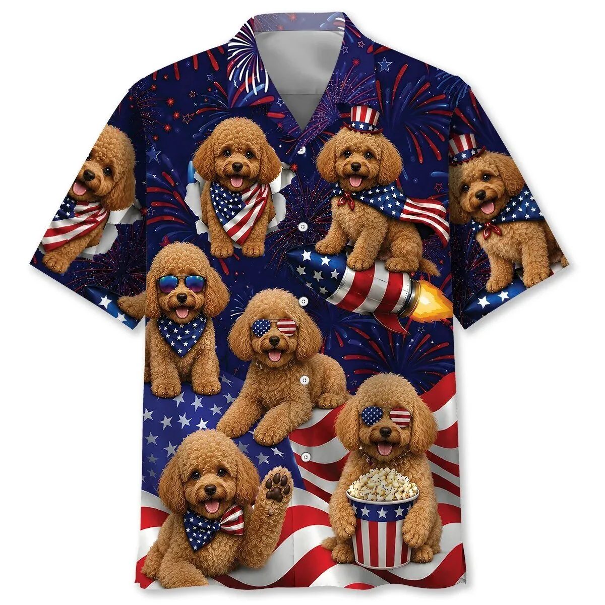 Cute Toy Poodle Dog Fourth of July American Flag Hawaiian Shirt