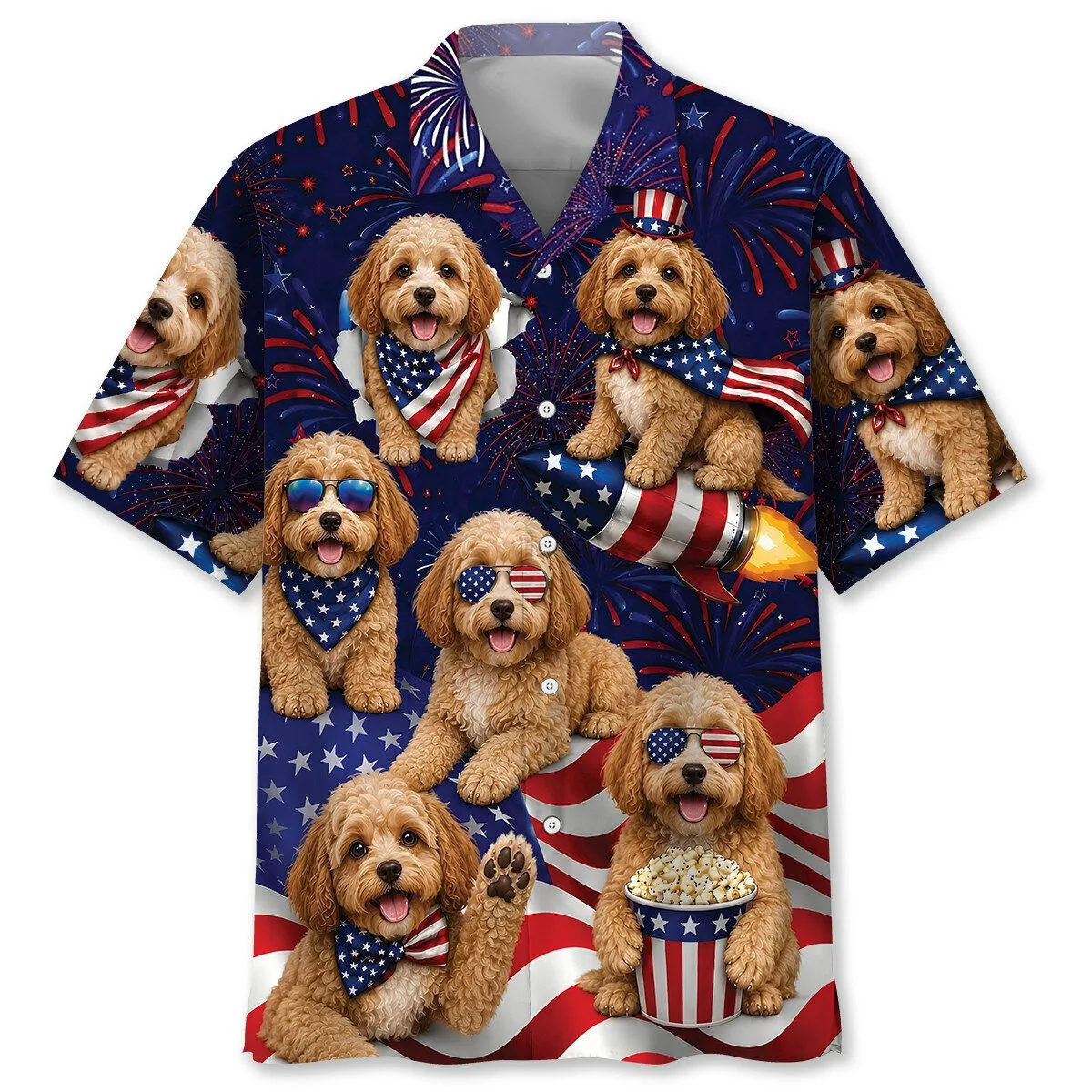 Patriotic Cavapoo Dog Fourth of July Celebration Hawaiian Shirt