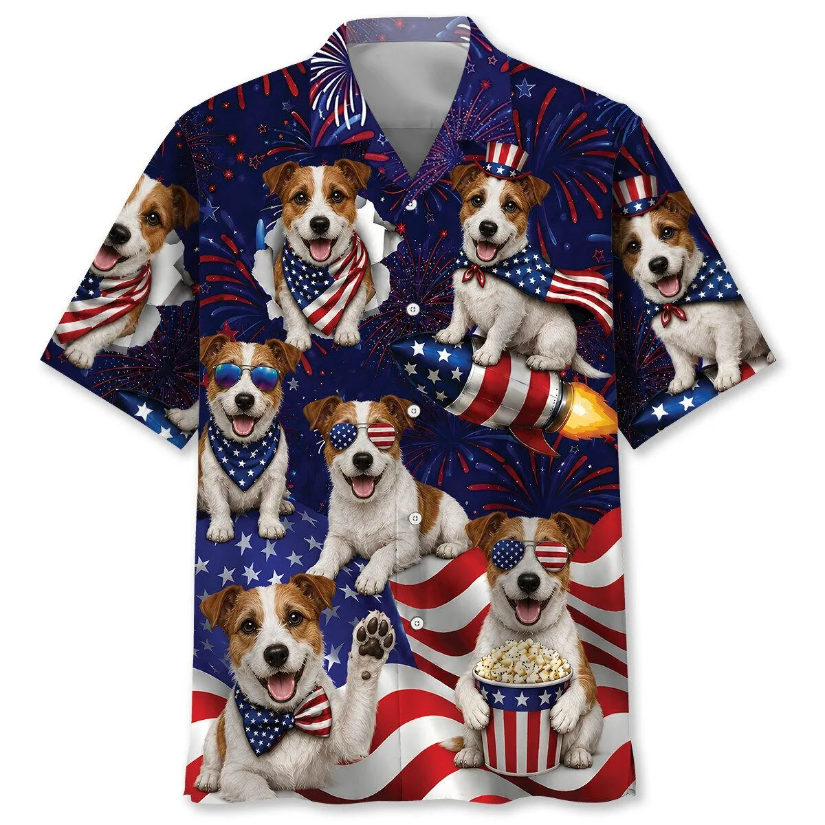 Fourth of July Jack Russell Terrier Patriotic Hawaiian Shirt