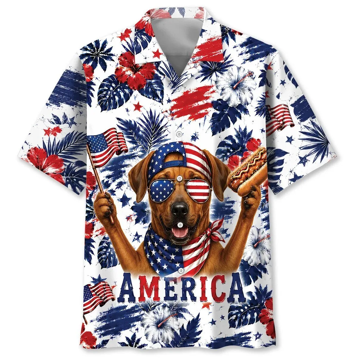 Rhodesian Ridgeback Dog America Patriotic Hawaiian Shirt