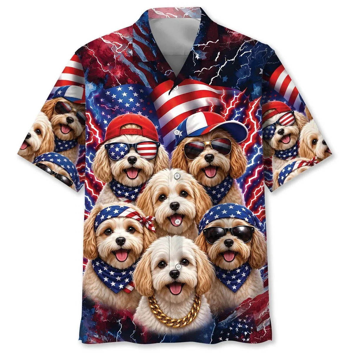 Cavachon Dog American Flag Patriotic Fourth of July Hawaiian Shirt
