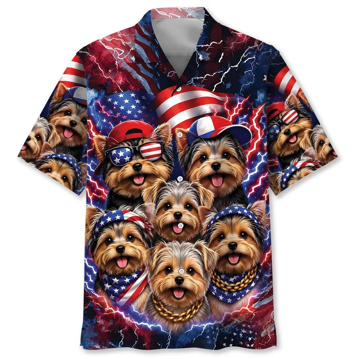 Cute Shorkie Dogs American Flag Patriotism Hawaiian Shirt