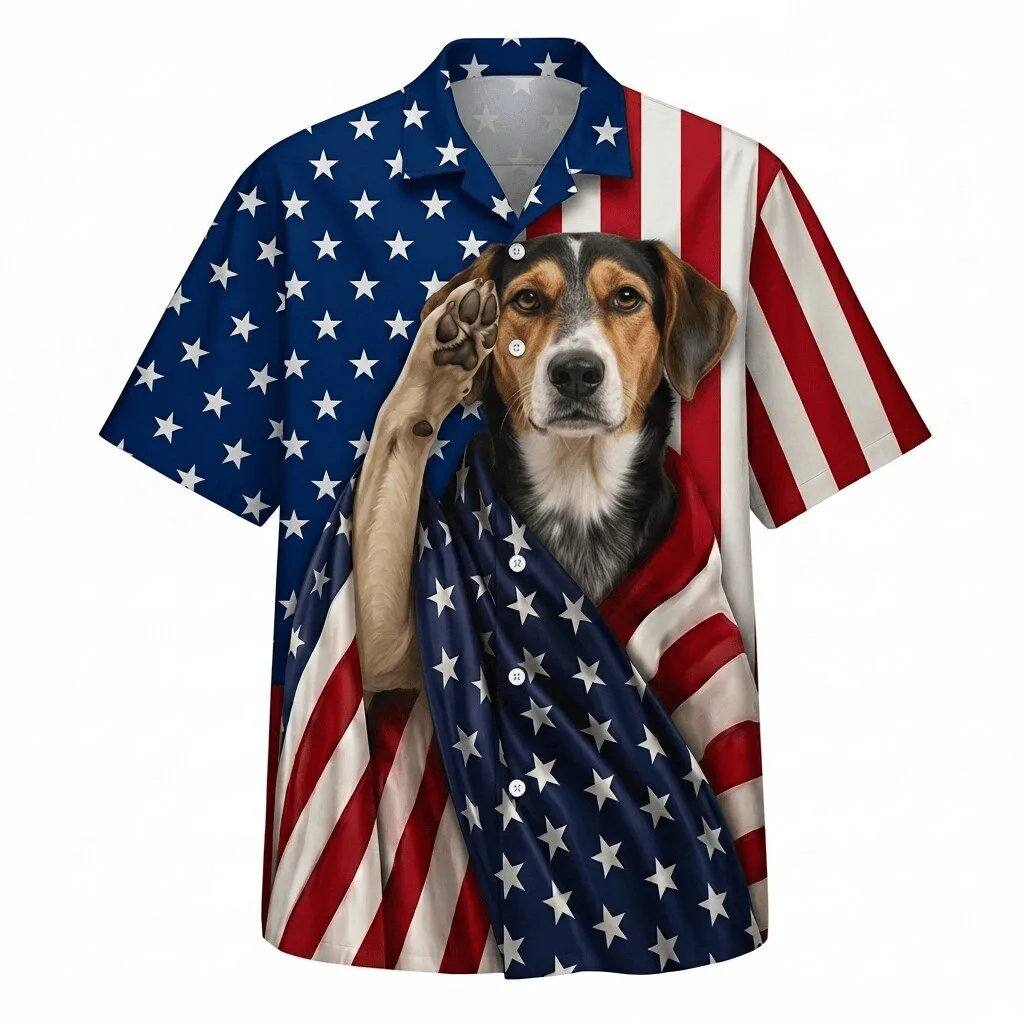 Patriotic Harrier Dog American Flag Design Hawaiian Shirt for Men and Women